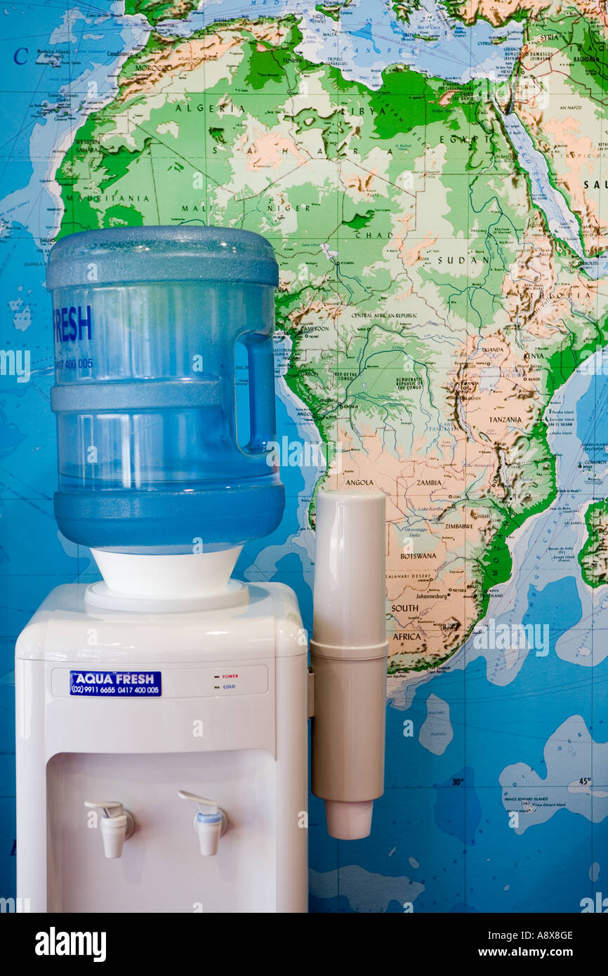 Bottled Water and map of Africa in background Stock Photo Alamy