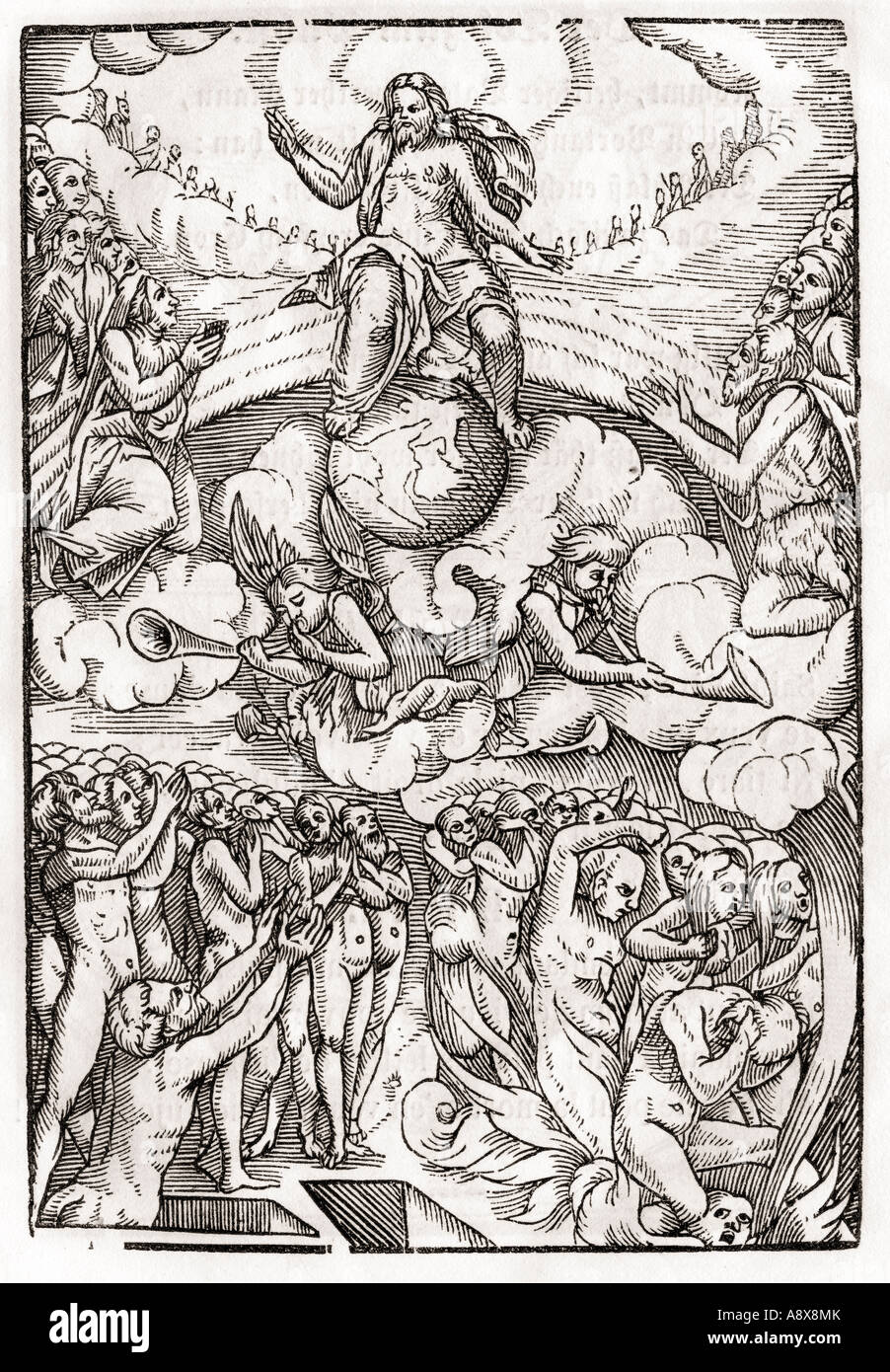 The Last Judgement loosely based on Hans Holbein the Younger. From Der Todten Tanz or The Dance of Death, published Basel, 1843. Stock Photo