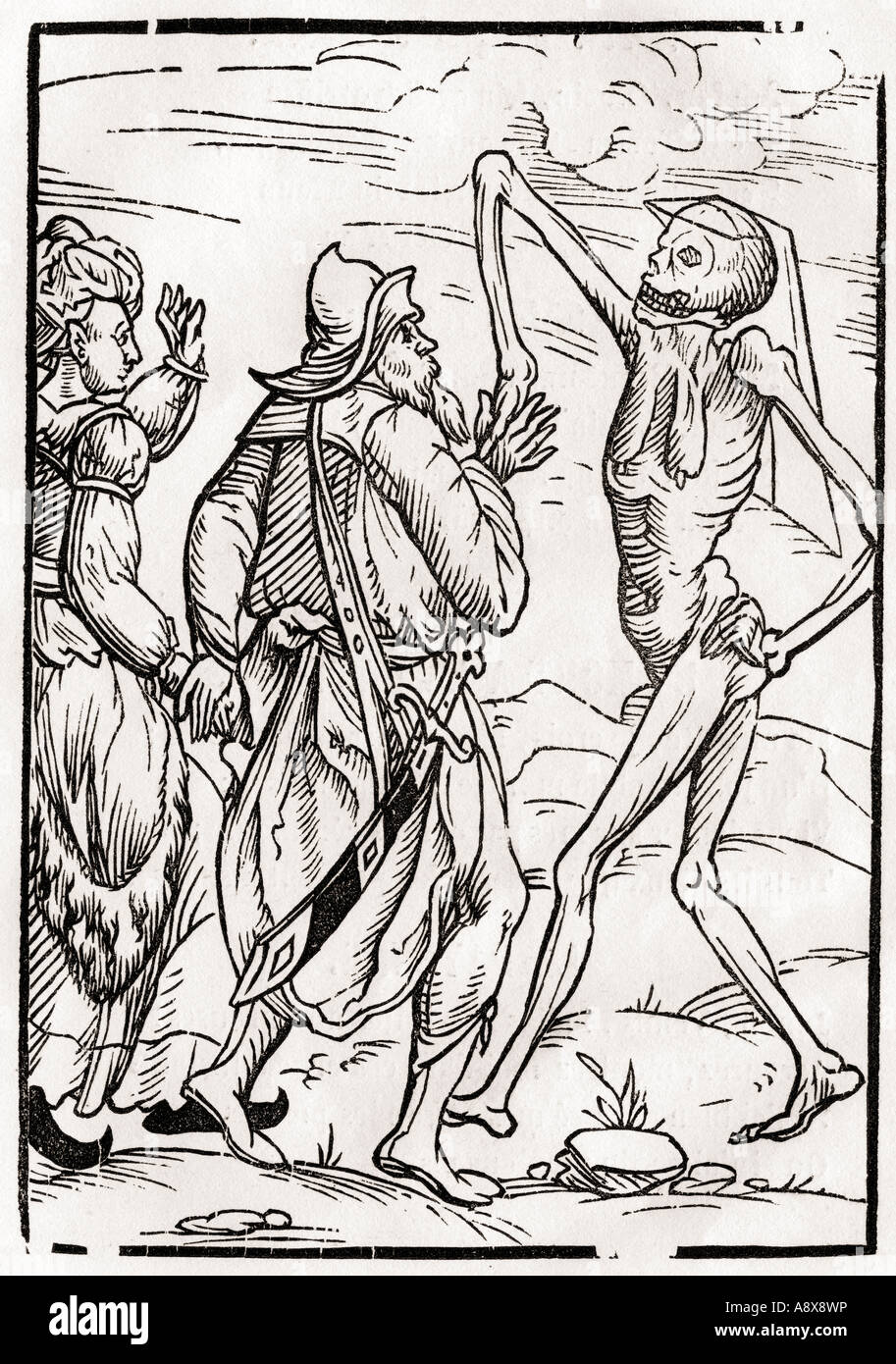 Death comes for the Unbelieving Husband. From Der Todten Tanz or The Dance of Death, published Basel, 1843. Stock Photo