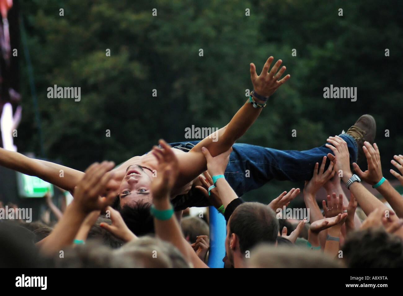 Crowd swimming at Sziget festival, Budapest, Hungary Stock Photo