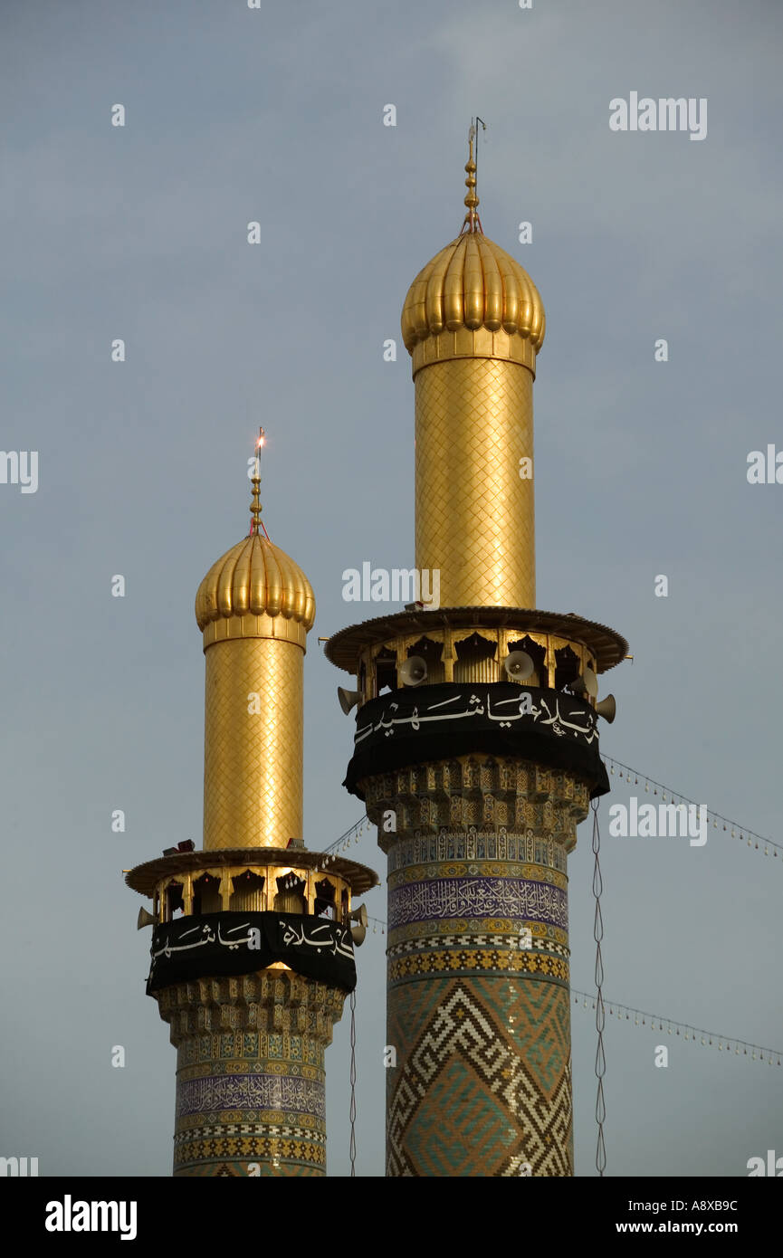 Minarets of Imam Hussein s shrine Karbala Iraq 01 03 2004 Stock Photo