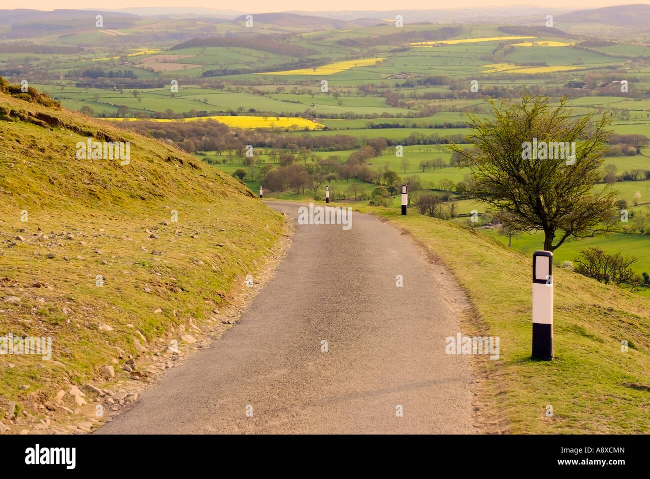 mountain road valley below long mynd shropshire england uk Stock Photo