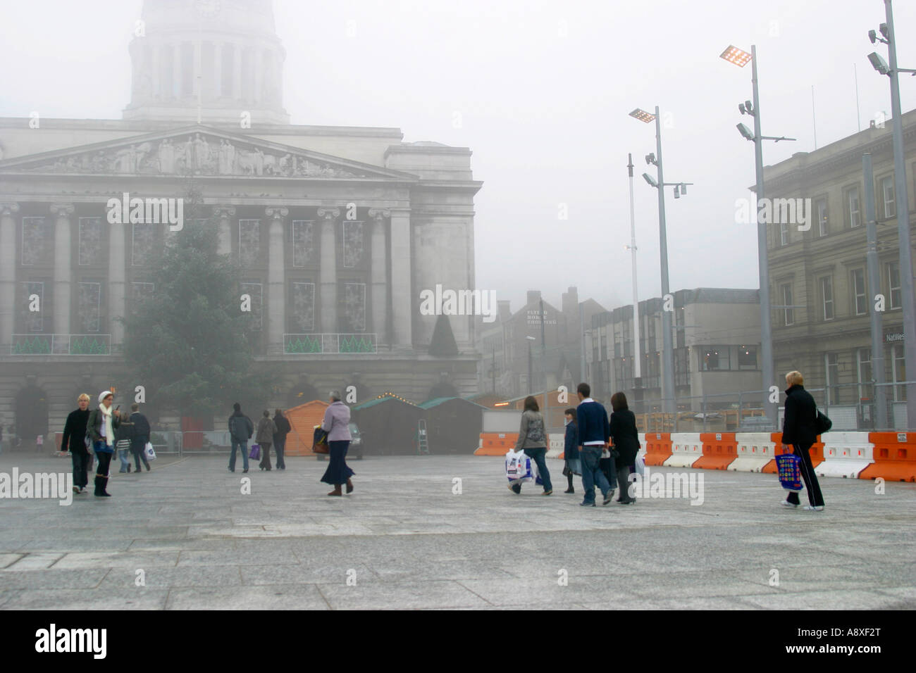 Fog in Nottingham's Market Square Stock Photo