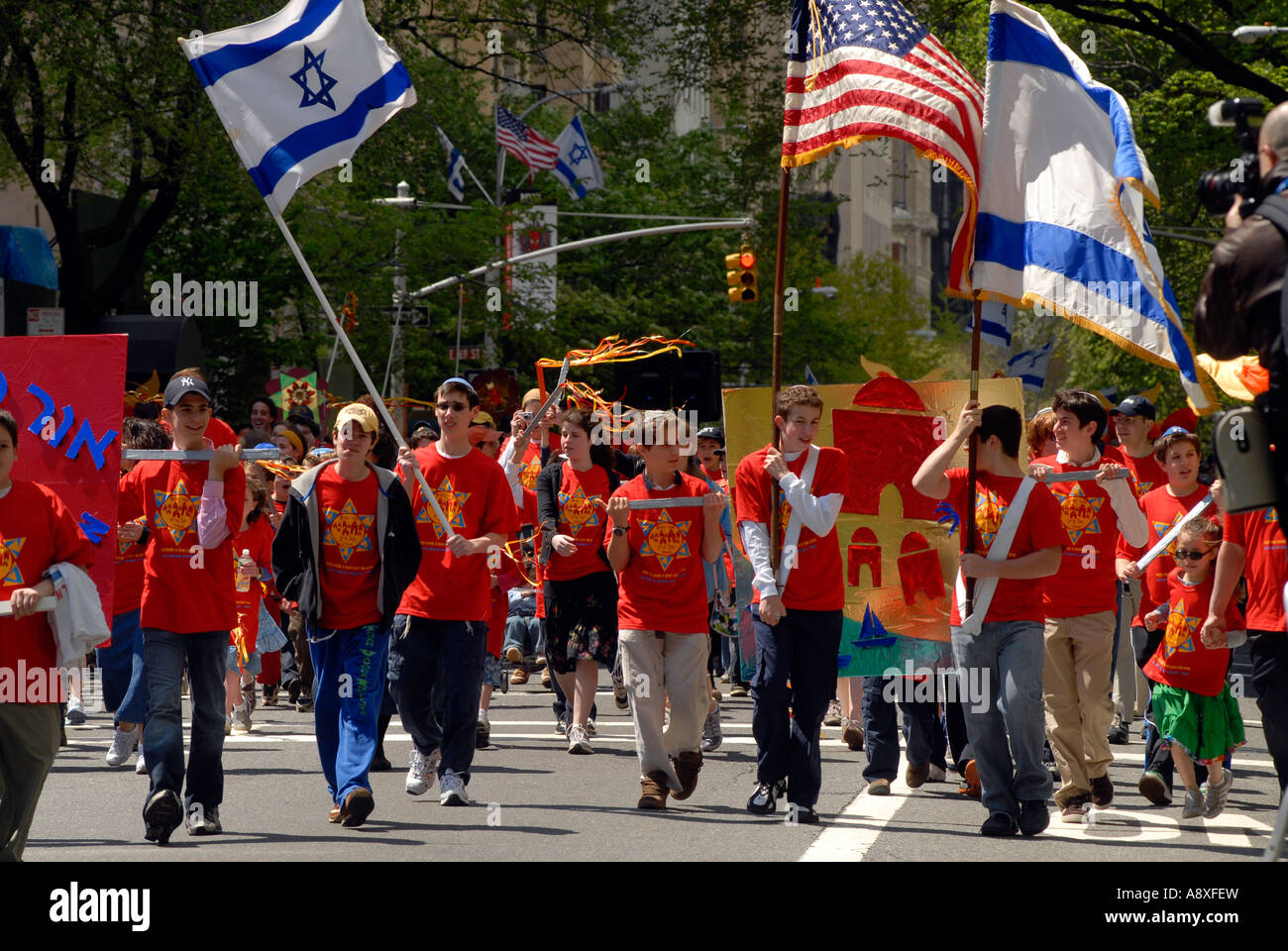 Thousands march up Fifth Ave in the Salute to Israel Parade in NYC