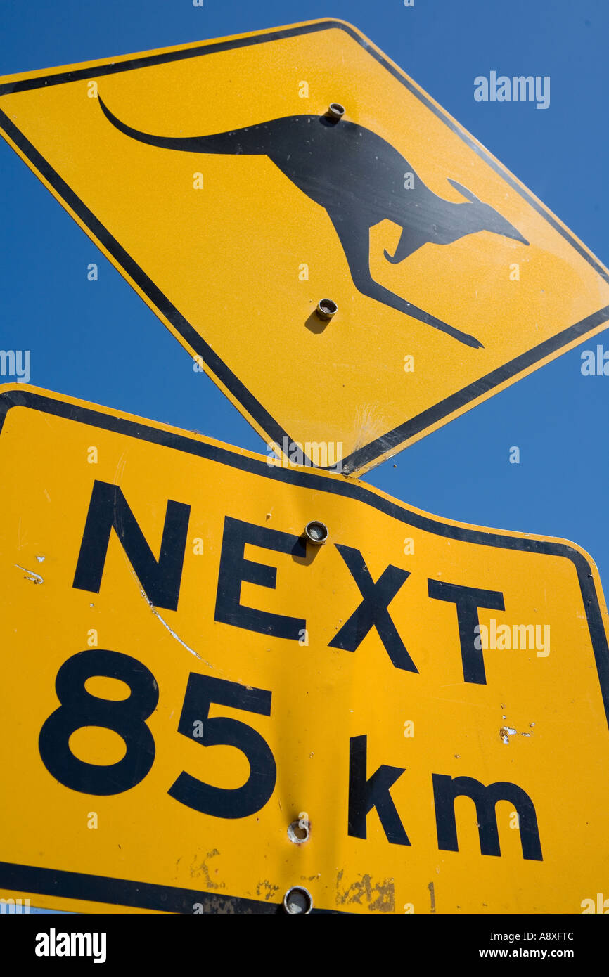 Kangaroo Sign Next 85 km Stock Photo - Alamy