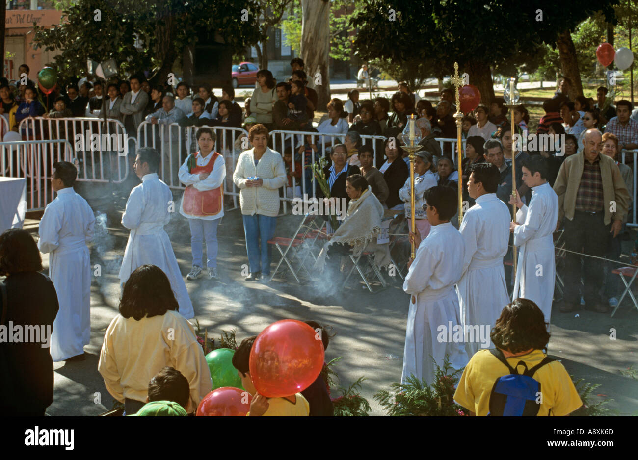 Church procession honoring the Virgin of Guadalupe in Oaxaca, Mexico Stock Photo