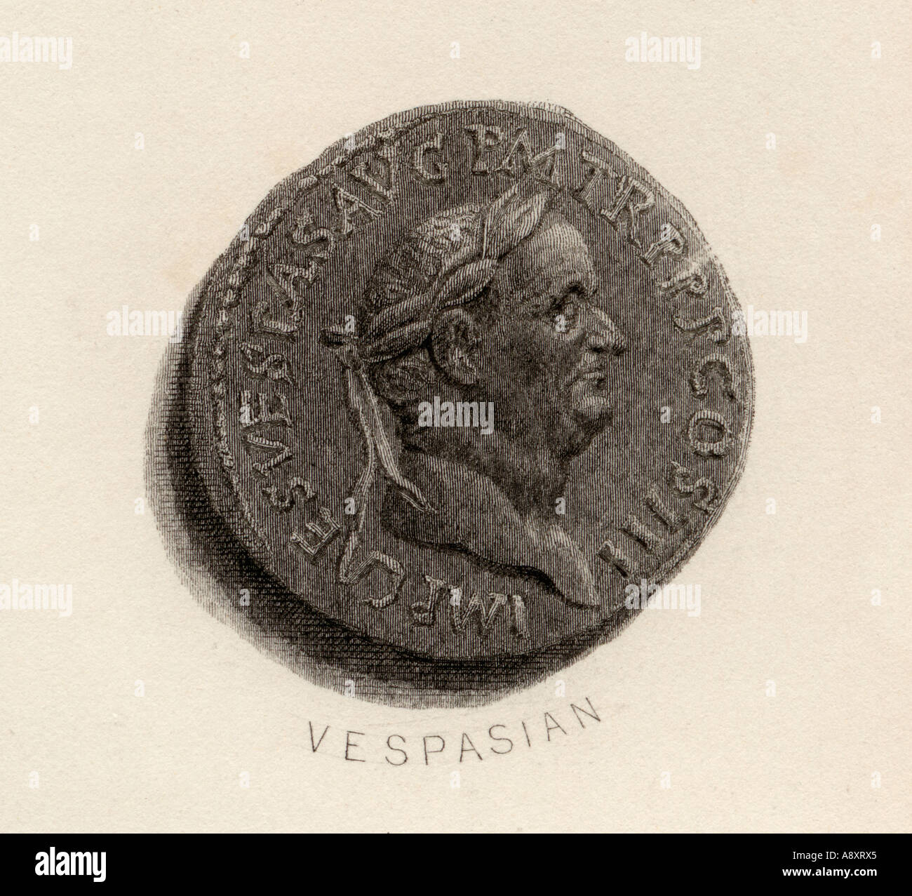 Coin from the time of Vespasian. Titus Flavius Vespasianus, AD 9 - 79.  Roman Emperor. Stock Photo