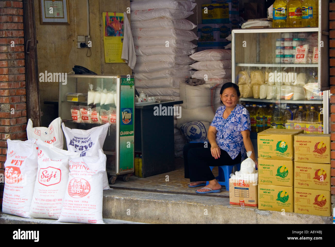 Sacks of Rice at a Rice Shop Hanoi Vietnam Stock Photo