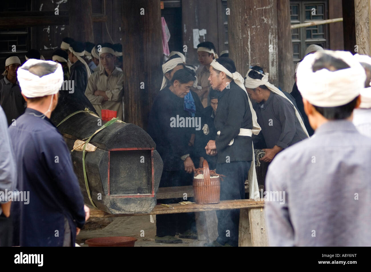 Traditional Dong Chinese Funeral Ceremony under a Drumtower Zhaoxing