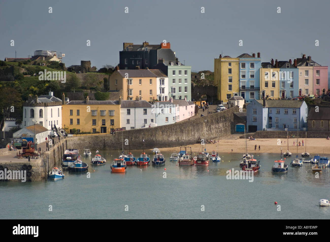 Tenby seaside town painted houses Pembrokeshire south west