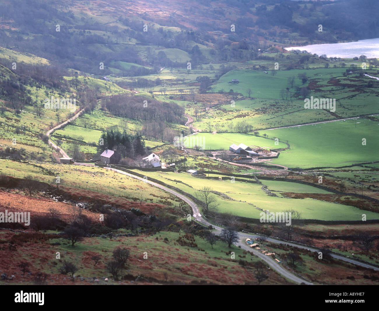 Farmhouse and Land Nantgwynant Valley Snowdonia North West Wales Stock Photo