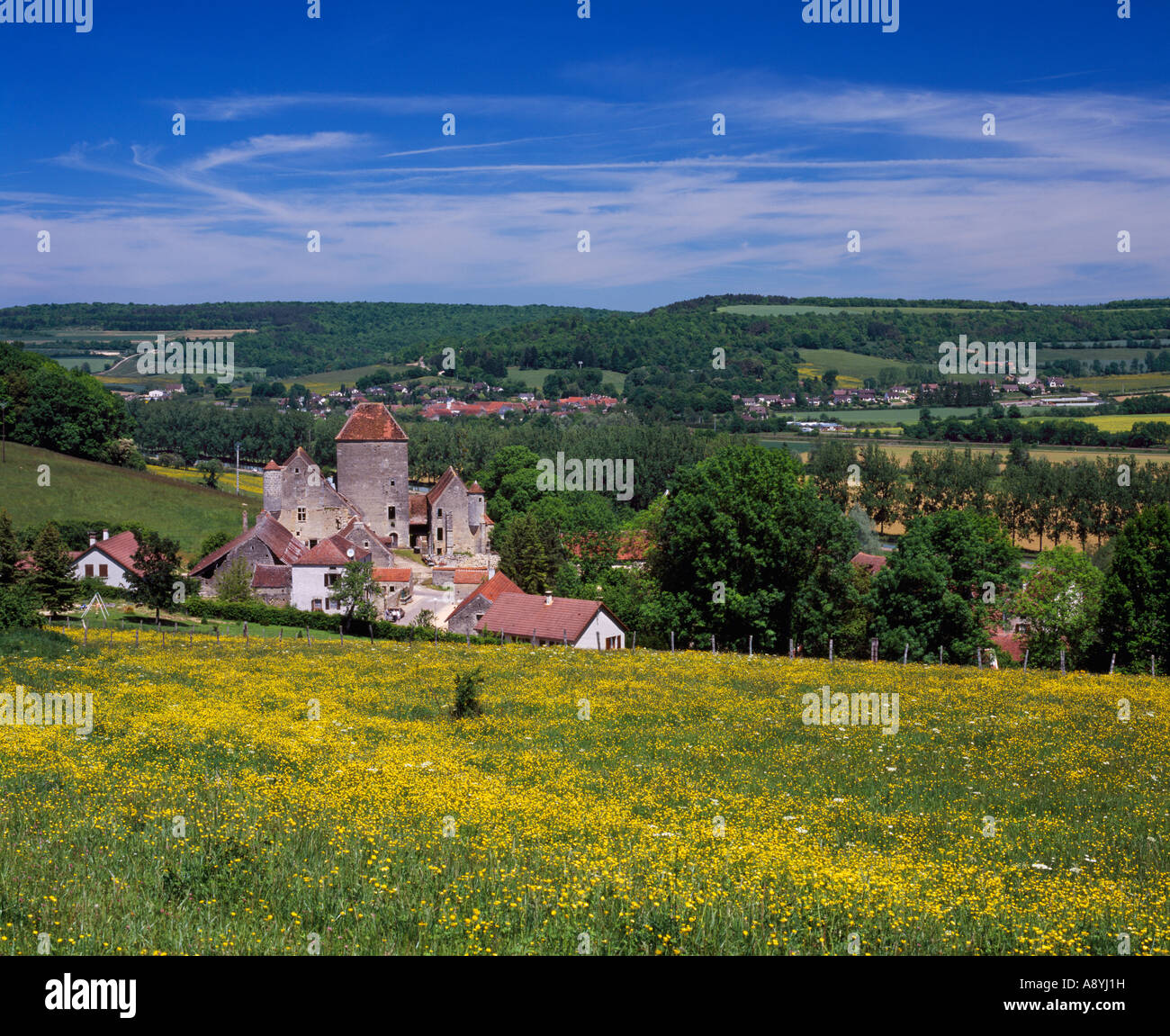 Village of Courcelles les Montbard by the Canal de Bourgogne Côte d Or France Burgundy Stock