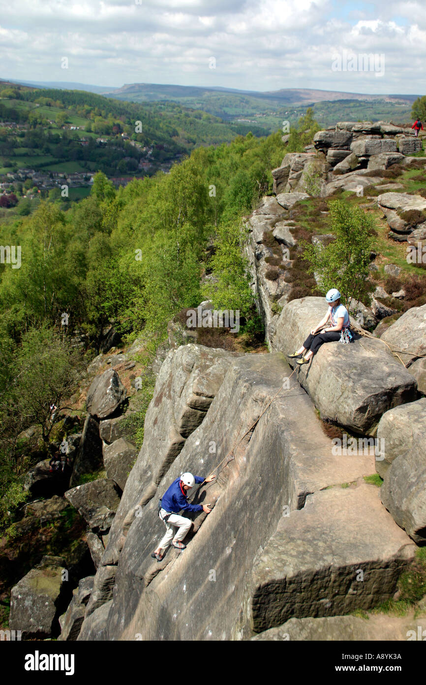 Climbers on Froggatt Edge Derbyshire England Stock Photo