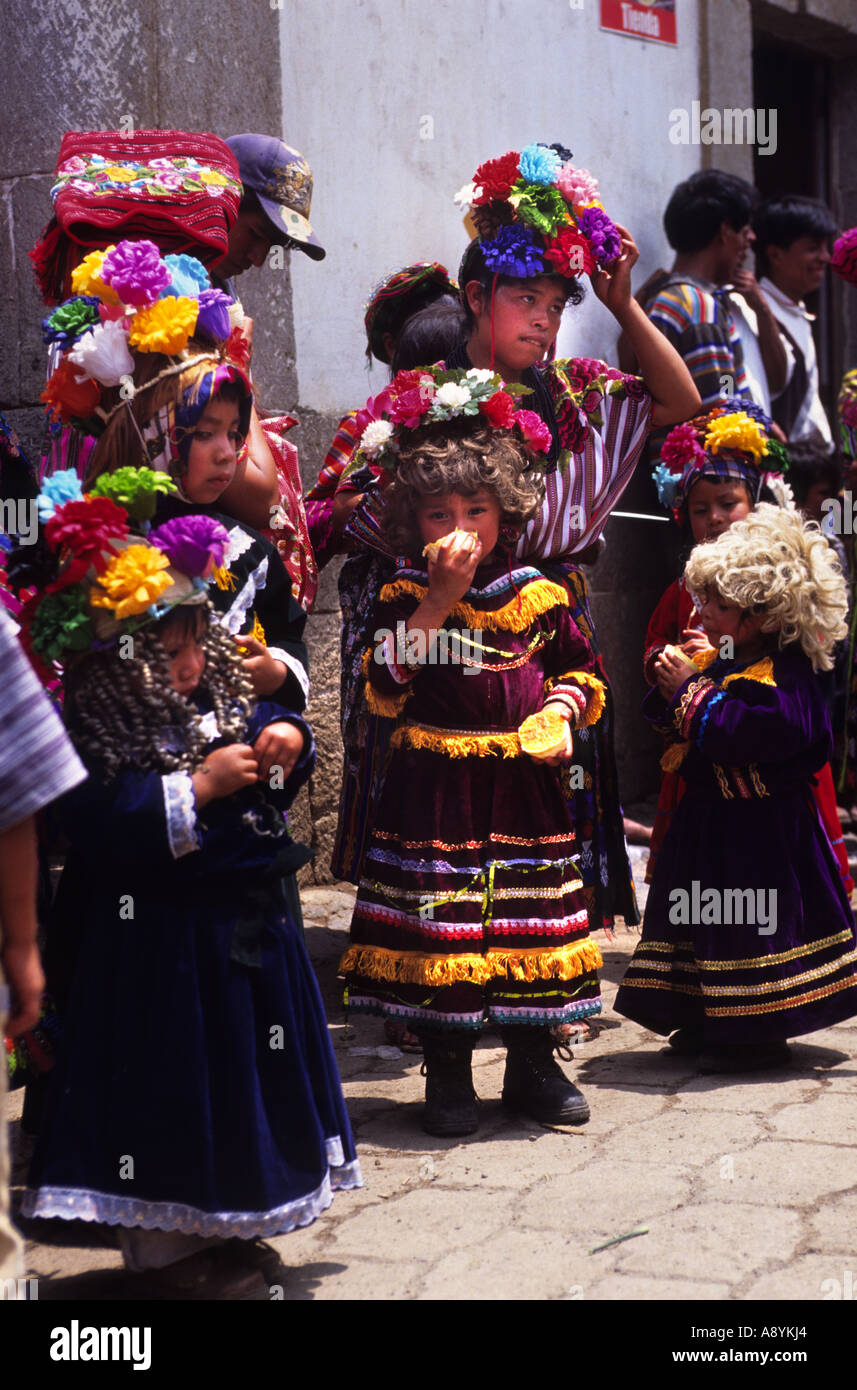 MAYAN INDIANS AT SEMANA SANTA CELEBRATIONS IN ZUNIL GUATEMALA Stock Photo