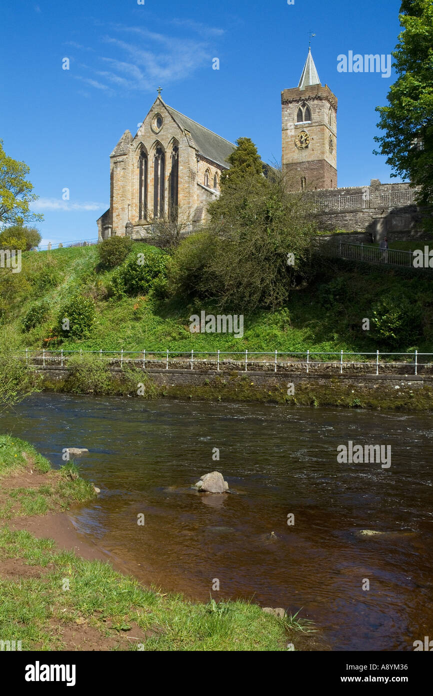 dh Dunblane cathedral DUNBLANE STIRLINGSHIRE Church clock tower riverbank Allan Water Scotland Stock Photo