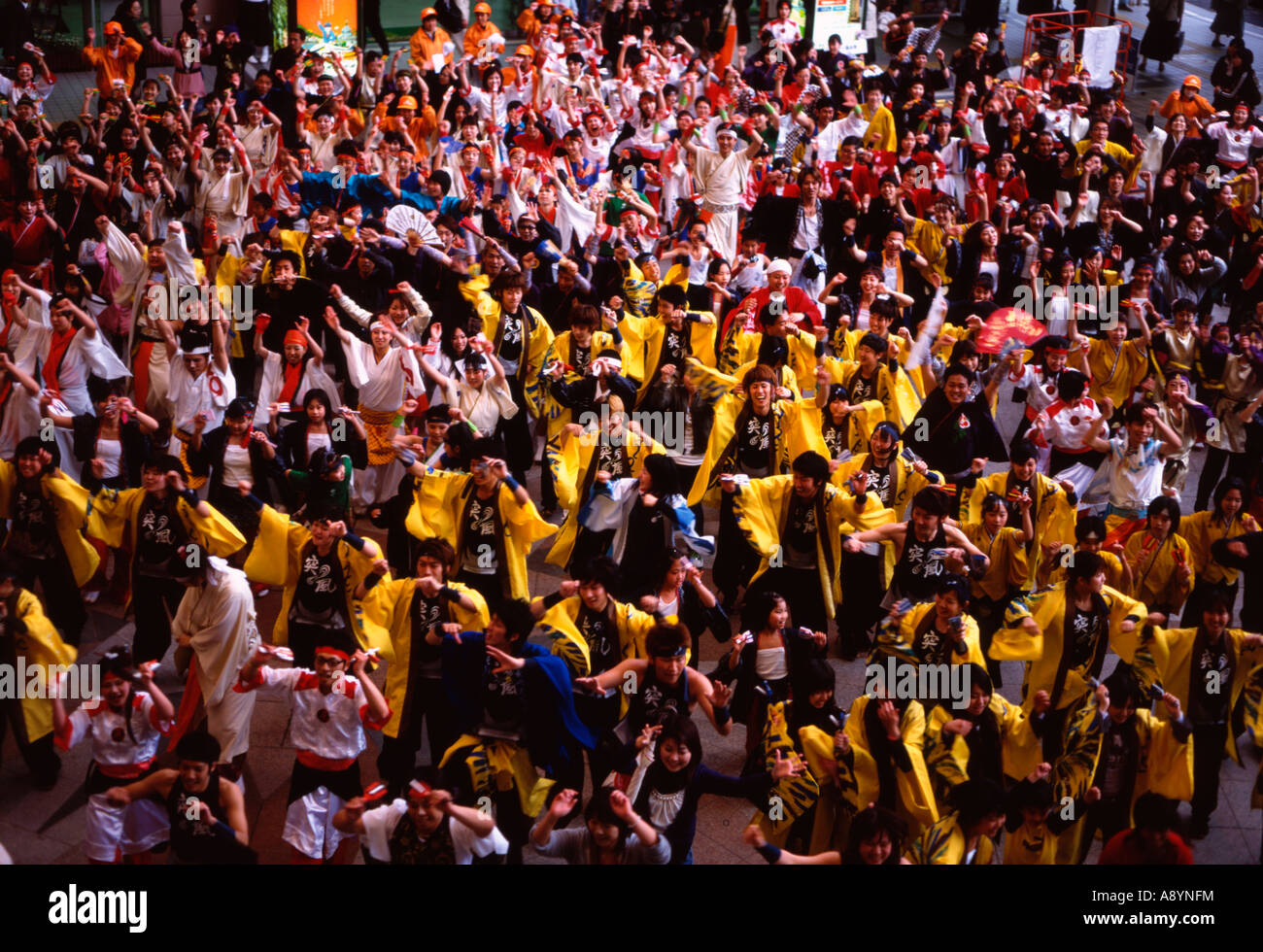 Crowd of dancers taking part in the Yosakoi dance festival in Nagasaki, Japan Stock Photo