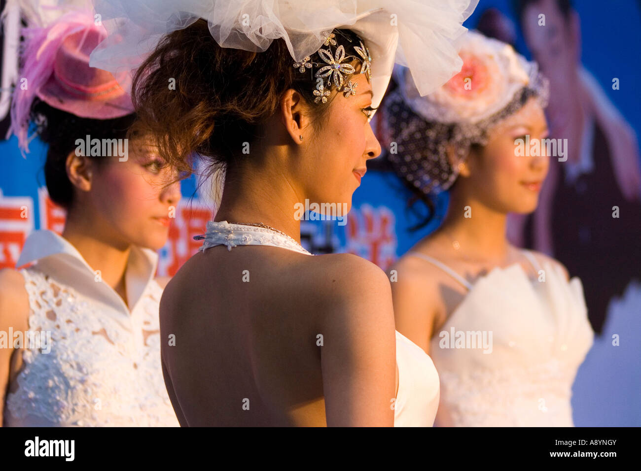 Chinese Women Model White Wedding Dresses Guangzhou China Stock Photo
