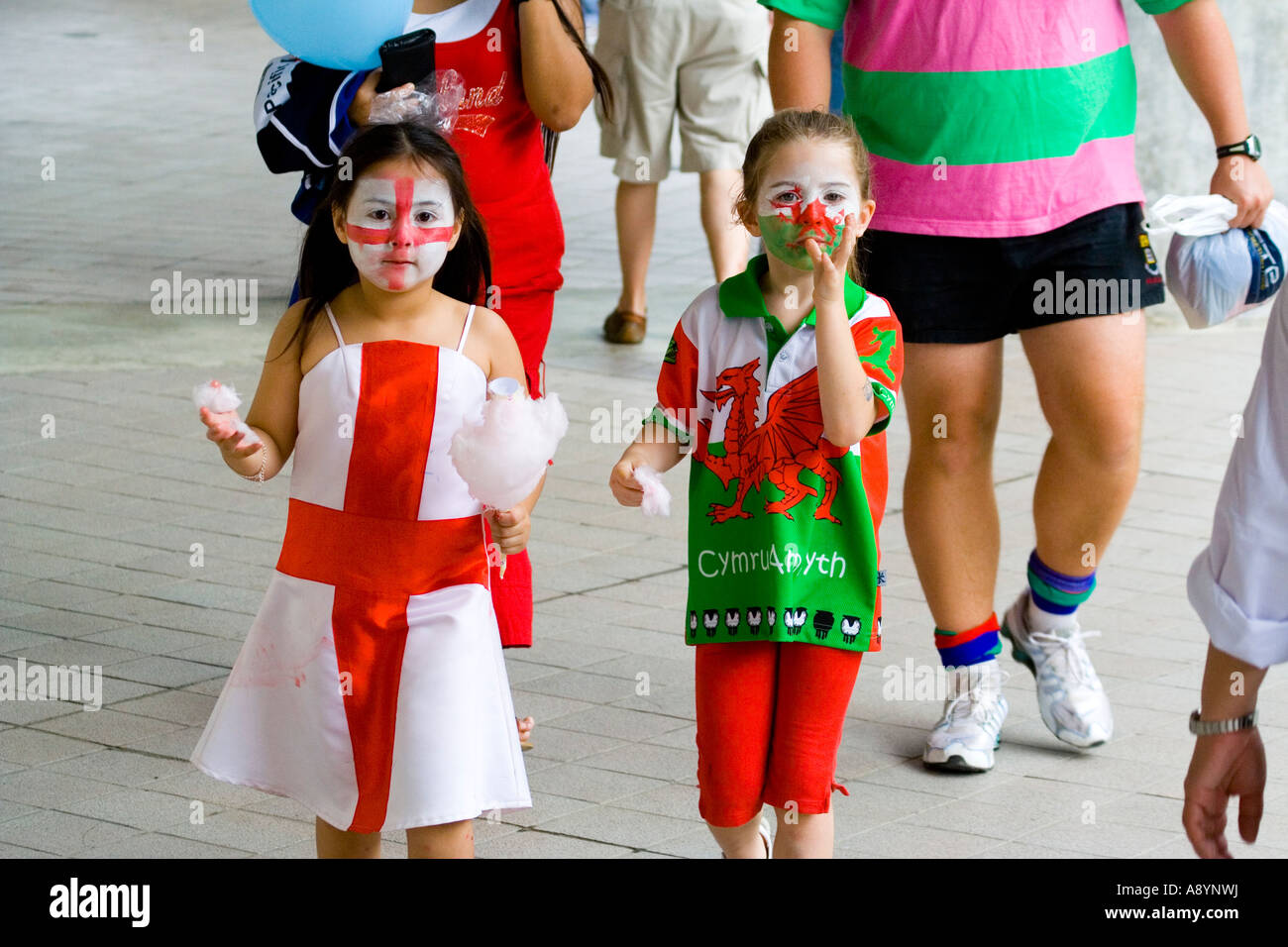 Cute Costumed Girls Welsh Wales Rugby Supporters Hong Kong Sevens 2007 Stock Photo