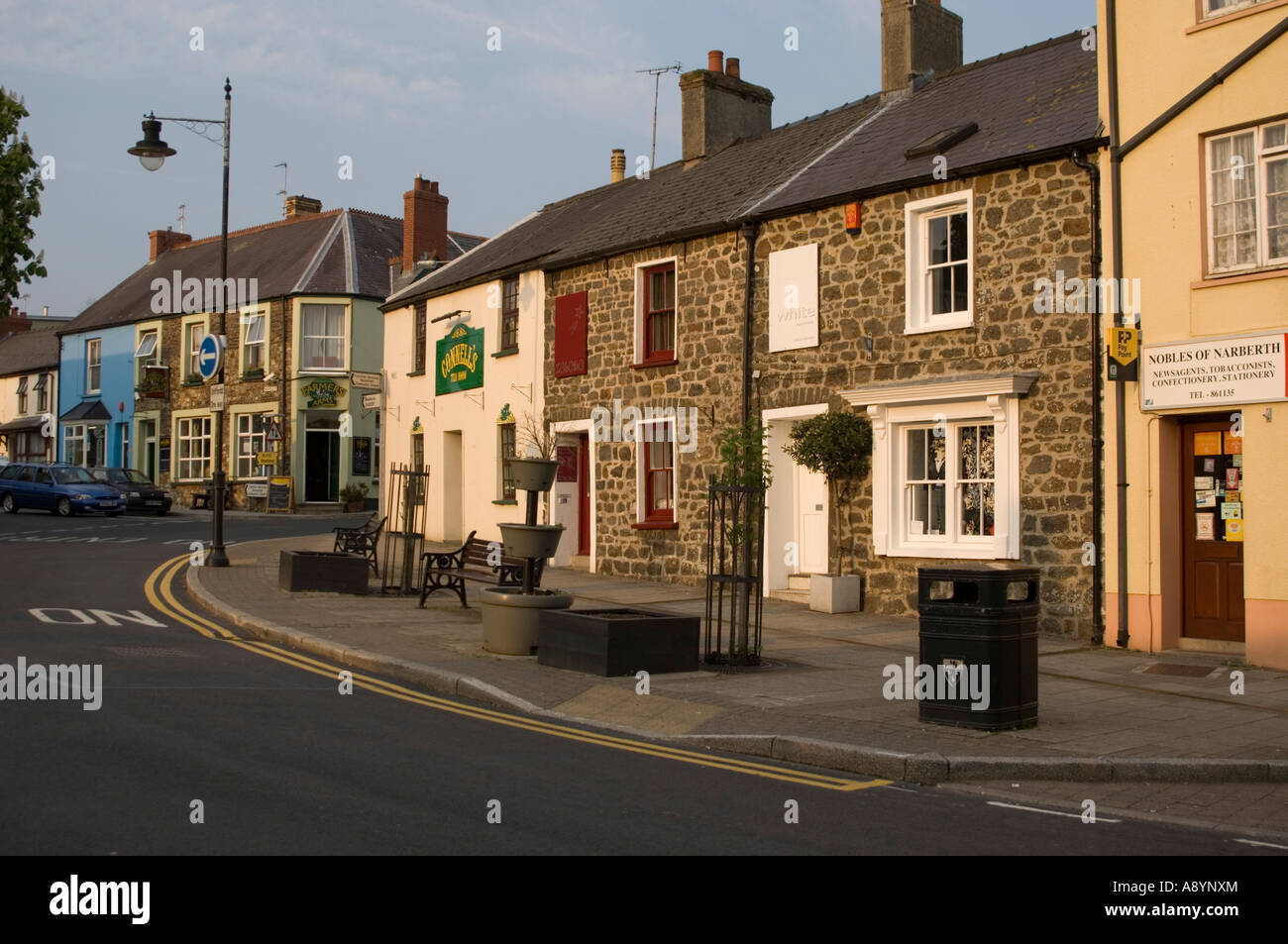 Row of houses Narberth village pembrokeshire west wales summer evening
