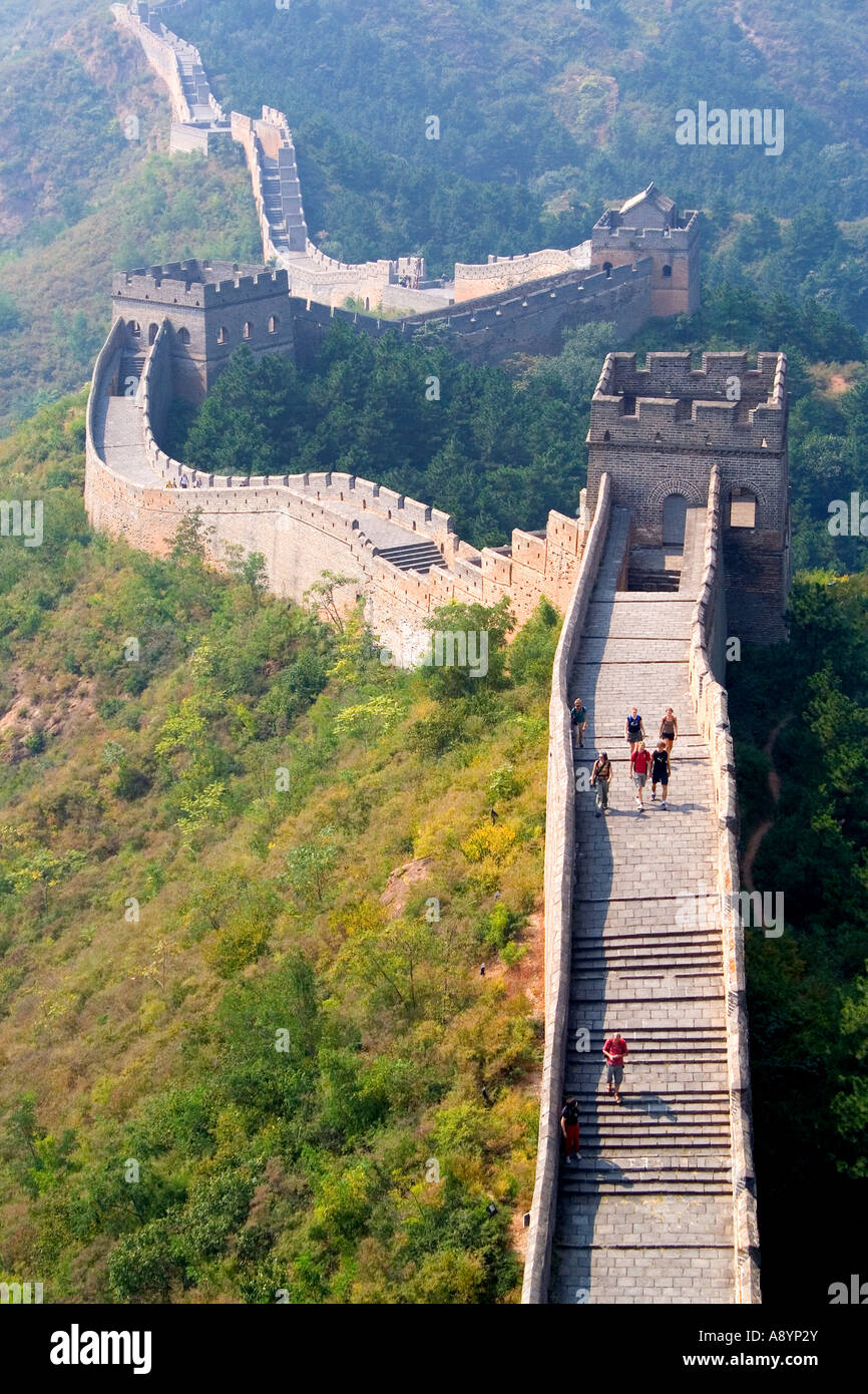 Tourists on the Great Wall of China Stock Photo