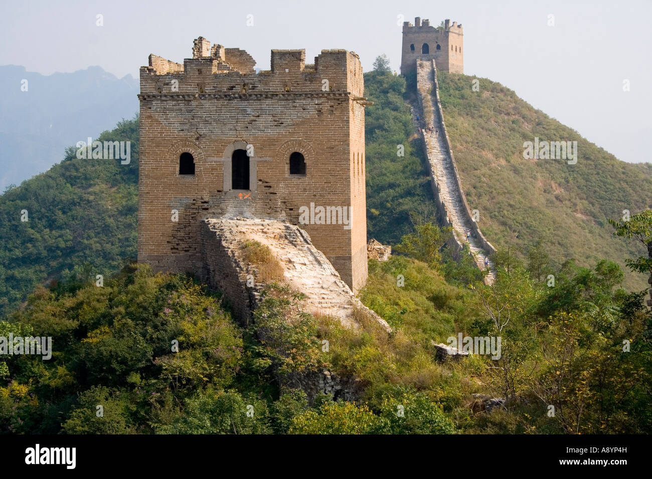 Towers on the Great Wall of China Stock Photo