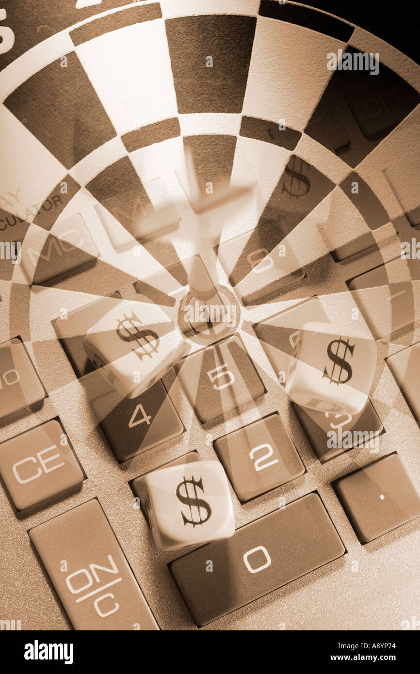 Dartboard and Dice with Calculator Stock Photo Alamy
