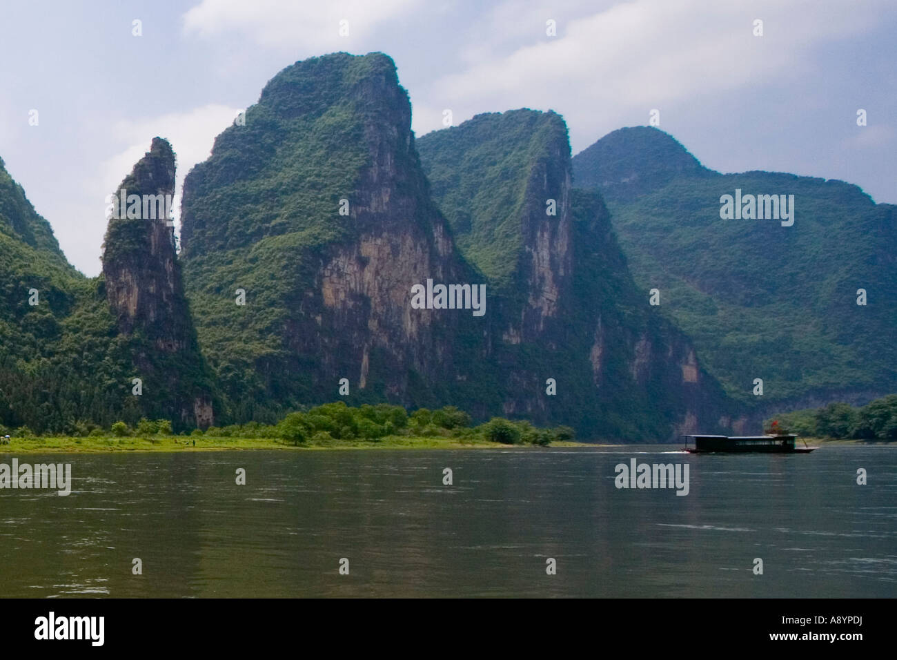 Passenger Ferry Limestone Karsts Li River in China Stock Photo