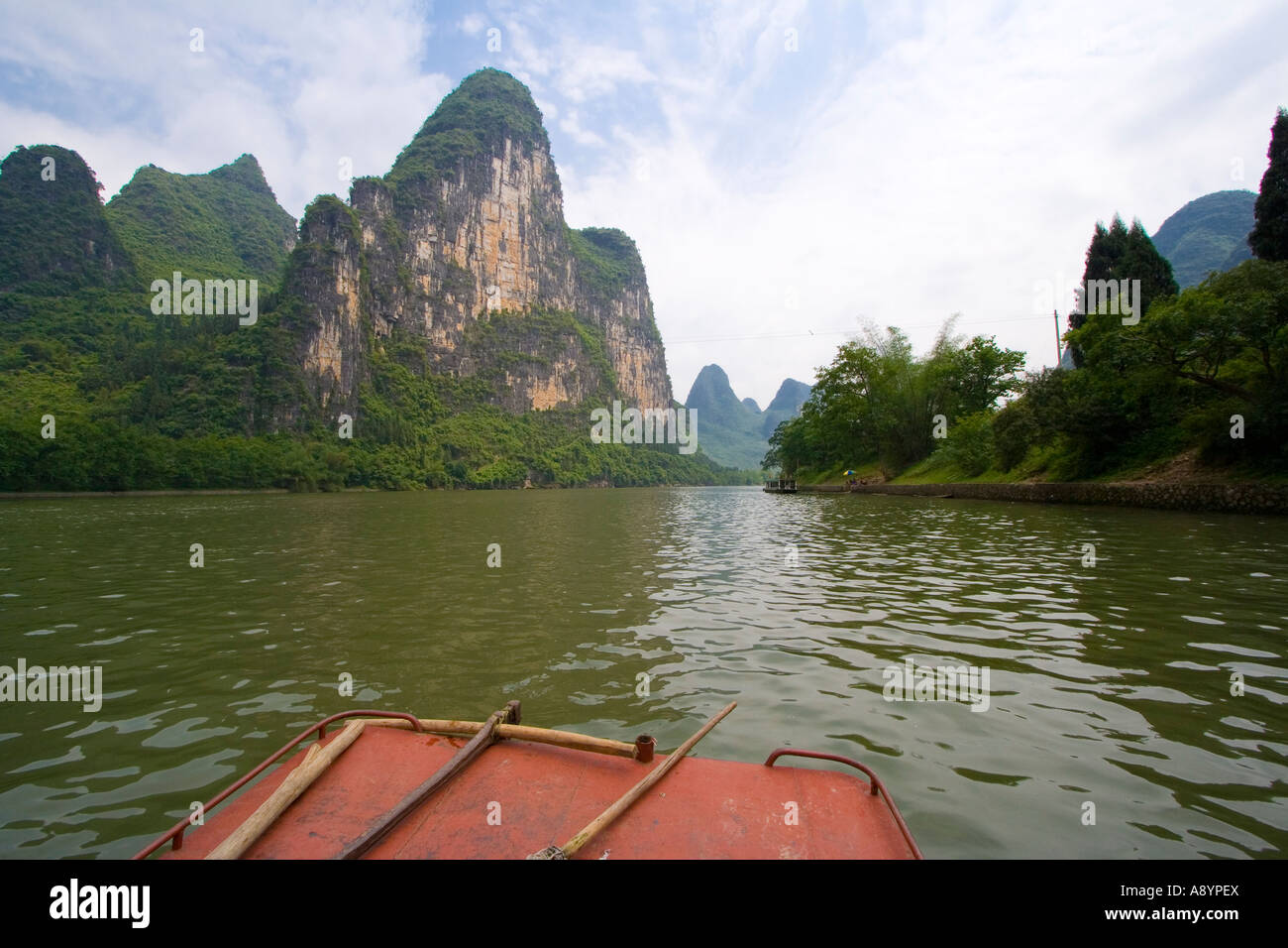Distinctive Limestone Karsts Line the Li River in China Stock Photo