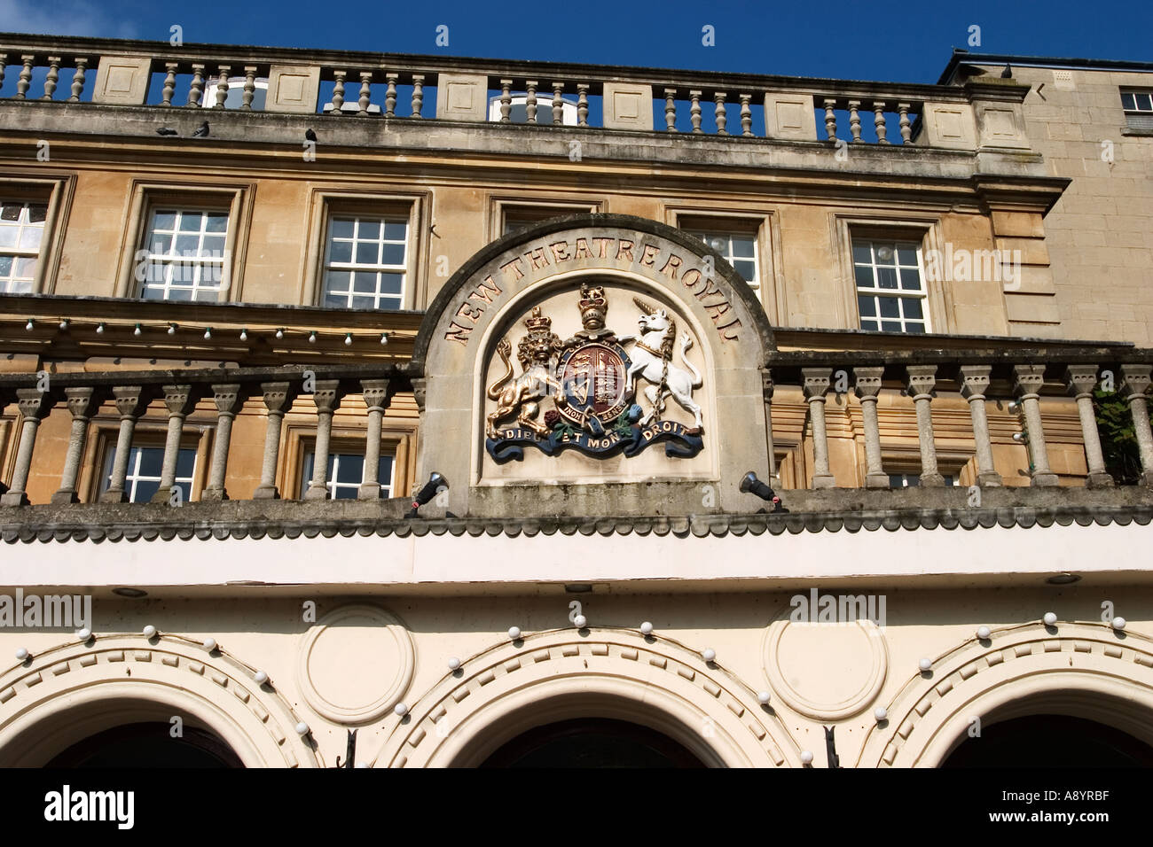 Coat of Arms above the entrance to the New Theatre Royal in Bath Somerset England Stock Photo