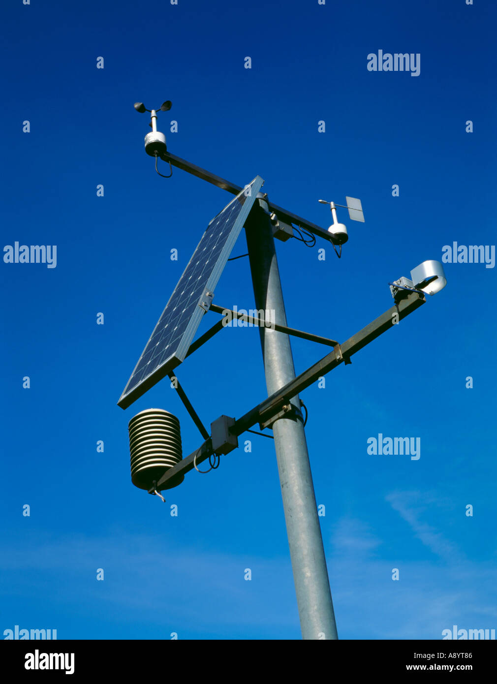 Solar powered roadside weather monitoring station, England, UK Stock Photo