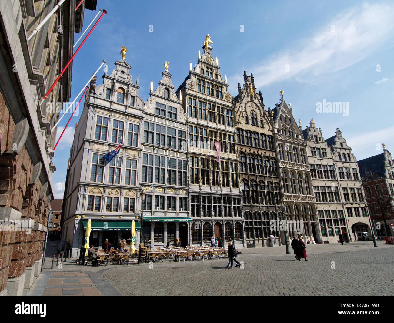 Row of 16th century historic buildings Grote Markt grand market square Antwerpen Flanders Belgium Stock Photo