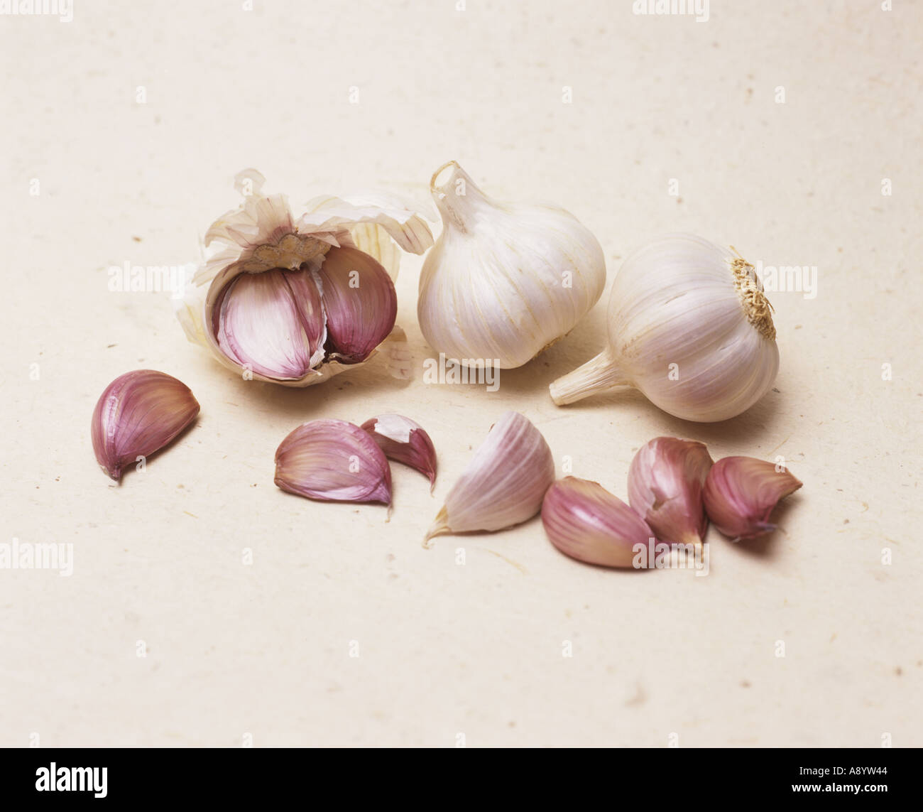 Garlic cloves on plain ground Stock Photo Alamy
