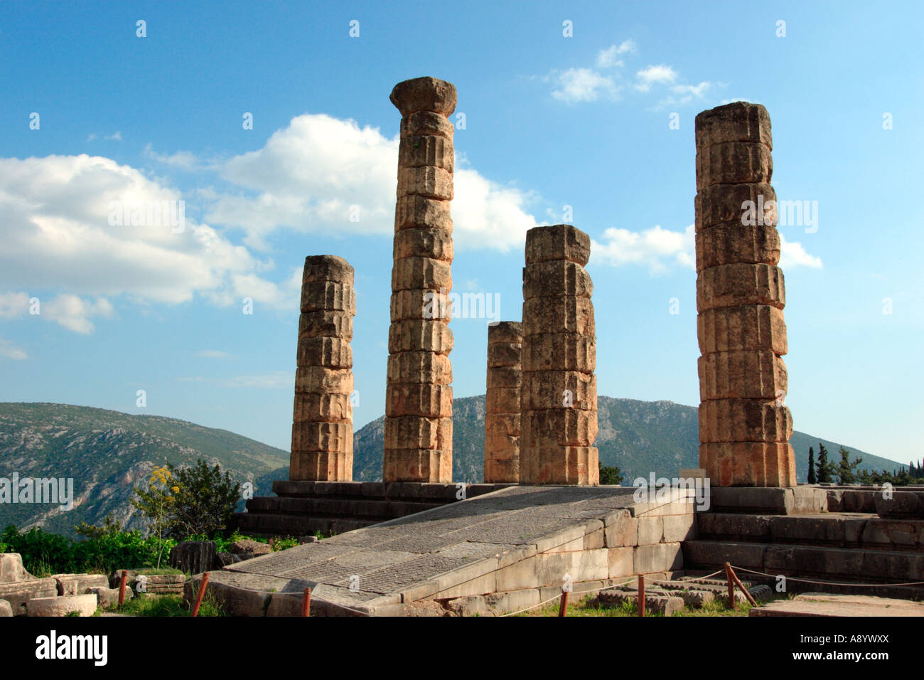Ruins of the Temple of Apollo Delphi Greece Stock Photo