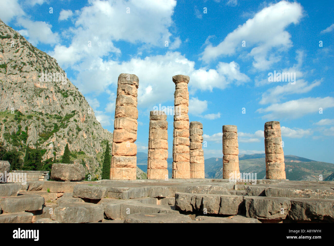 Ruins of the Temple of Apollo Delphi Greece Stock Photo - Alamy