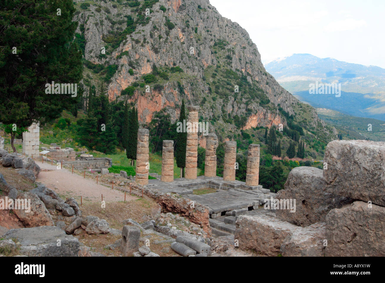 Ruins of the Temple of Apollo Delphi Greece Stock Photo - Alamy