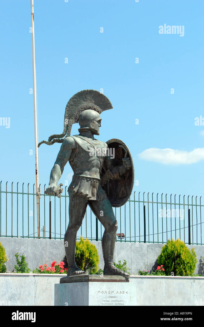 Statue of Spartan king Leonidas in Sparta Greece Stock Photo