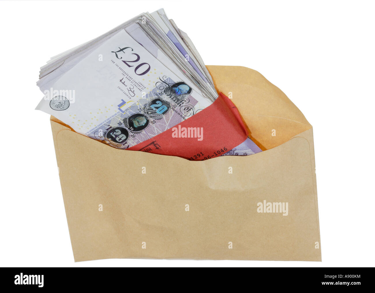 Cash and a brown envelope Used notes Stock Photo Alamy