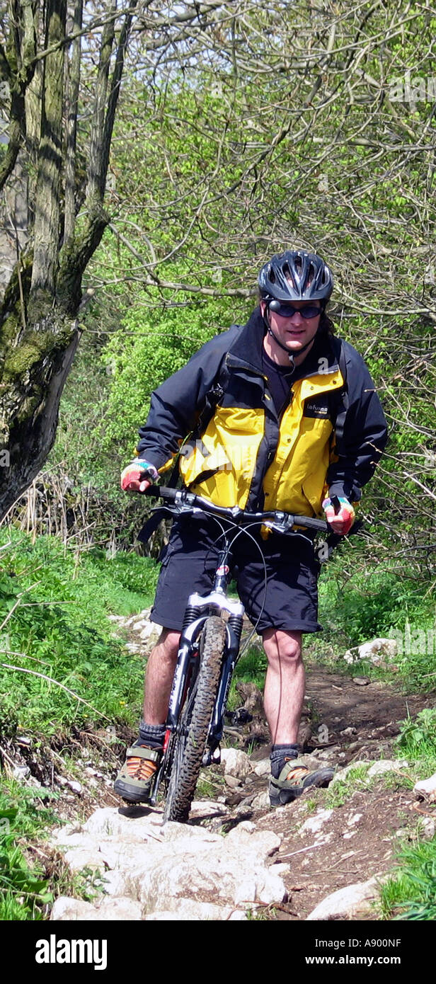 Bike riding High Peak Trail, Peak District, Derbyshire, Great Britain Stock Photo
