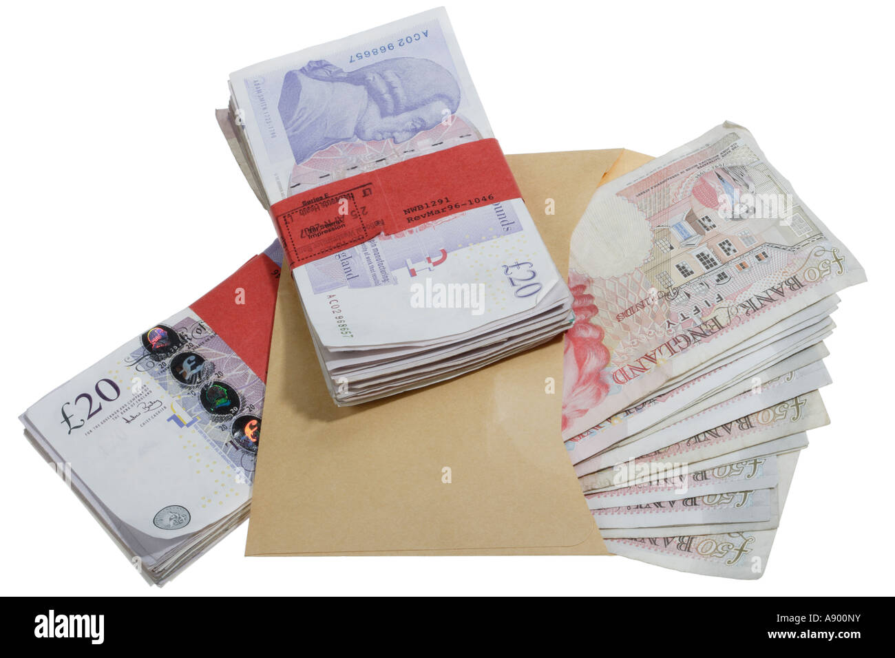 Used Note Cash and a brown envelope Used notes Stock Photo - Alamy