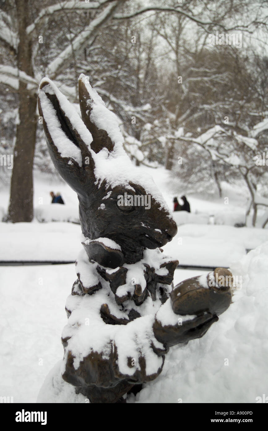 March Hare Statue in the Snow Stock Photo