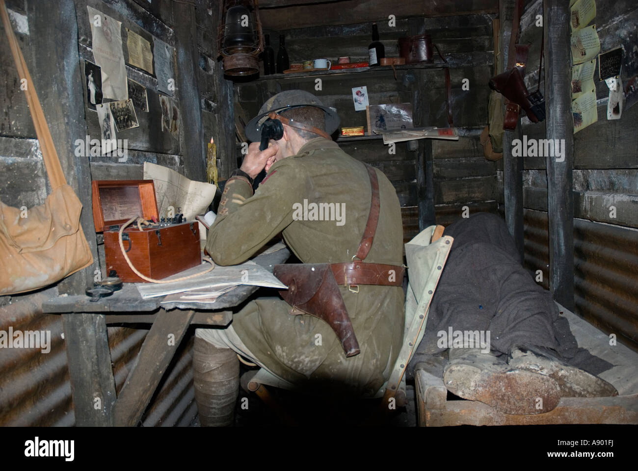 WW1 Command Post, life size model, Imperial War Museum, London. Stock Photo