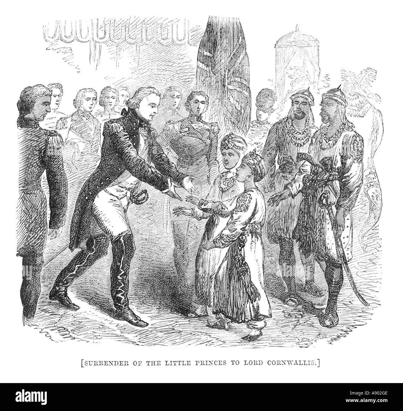 Surrender of The Little Princes to Lord Cornwallis at Seringapatam during the Indian Mutiny Stock Photo