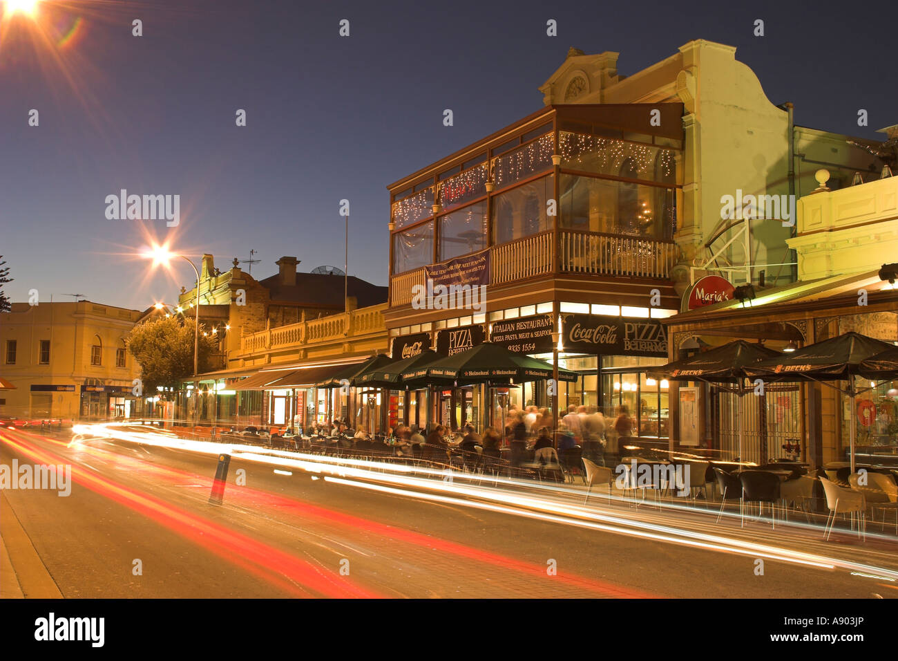 Fremantle cafe strip by night, Western Australia Stock Photo Alamy