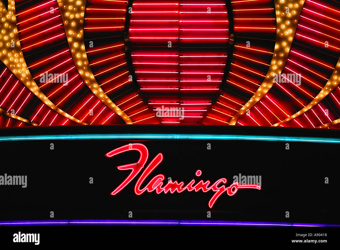 Neon Sign at Hilton Flamingo. Las Vegas, NV USA Stock Photo