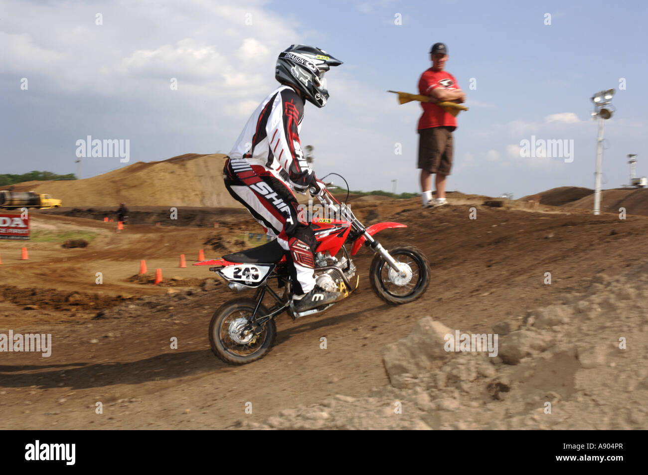 Motocross racing. 15yr+ division race. Grown ups ride small 50cc