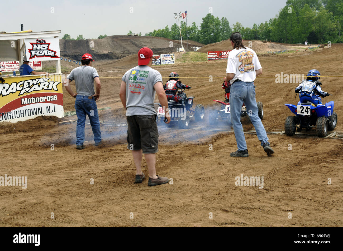 Englishtown, NJ. Raceway Park. Quad racing Fathers watch sons at start