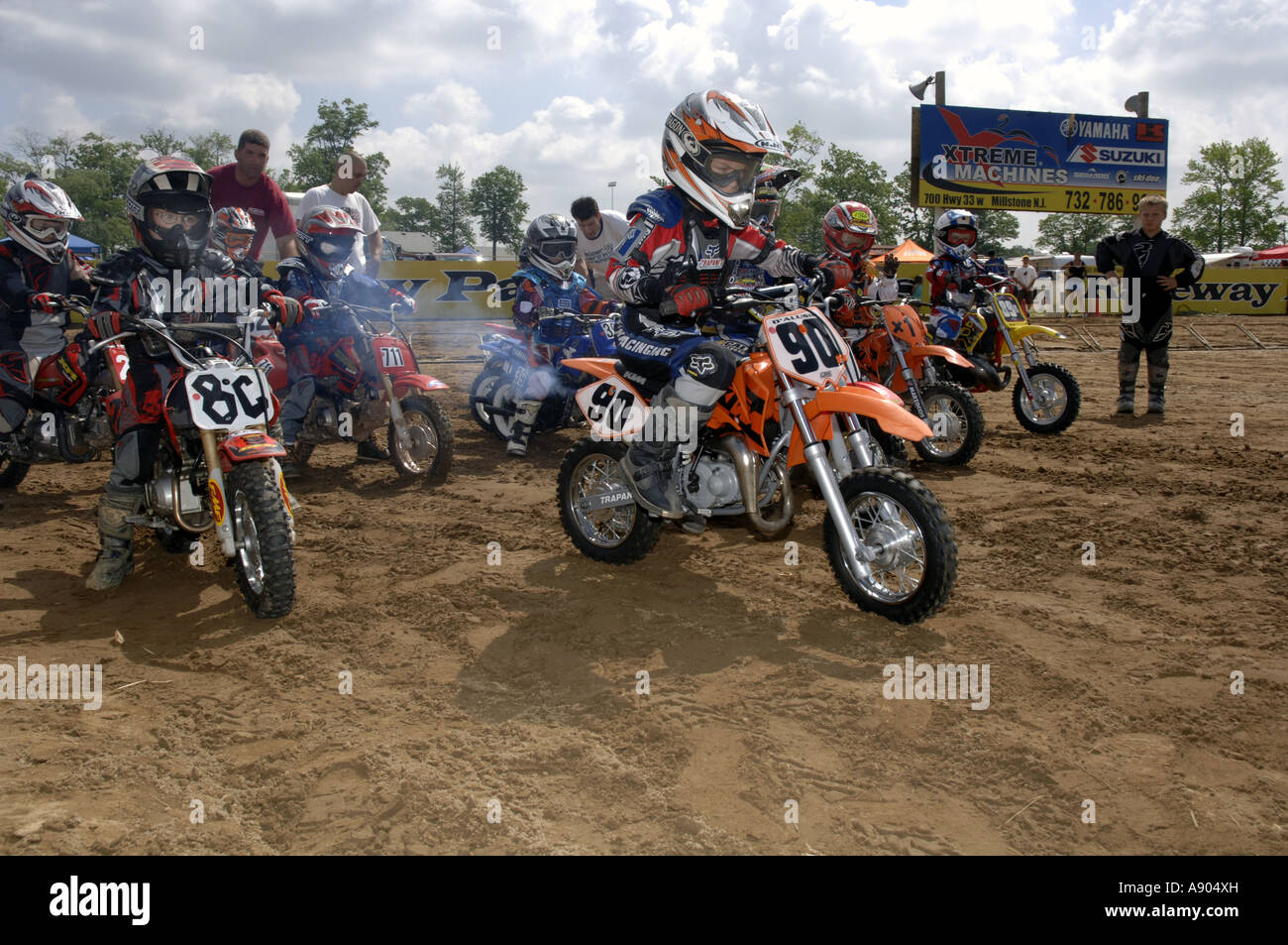 Motocross racing. 15yr+ division race. Grown ups ride small 50cc