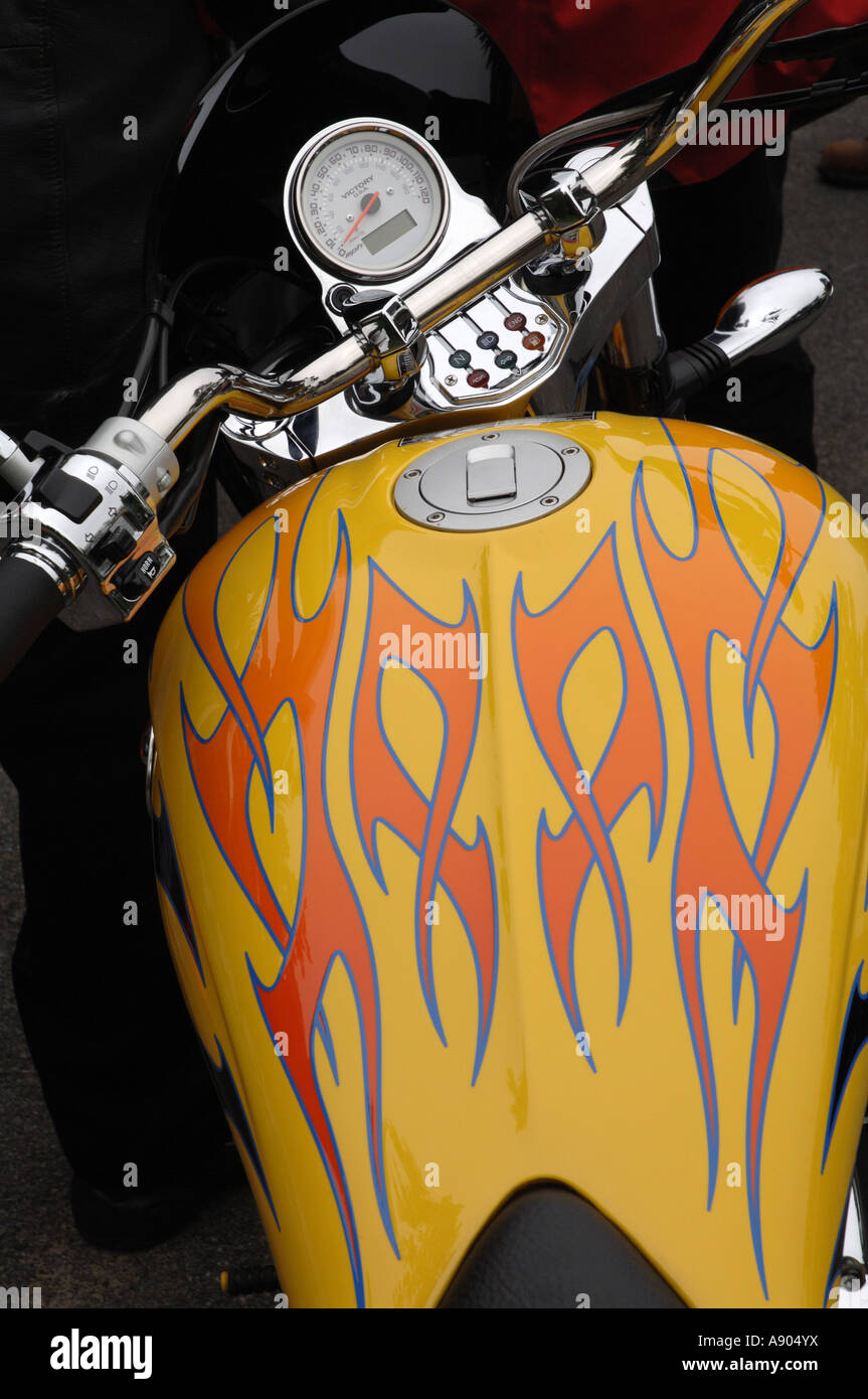 Lake George NY Americade Bike rally Detail of paint job on Victory motorcycle. Stock Photo