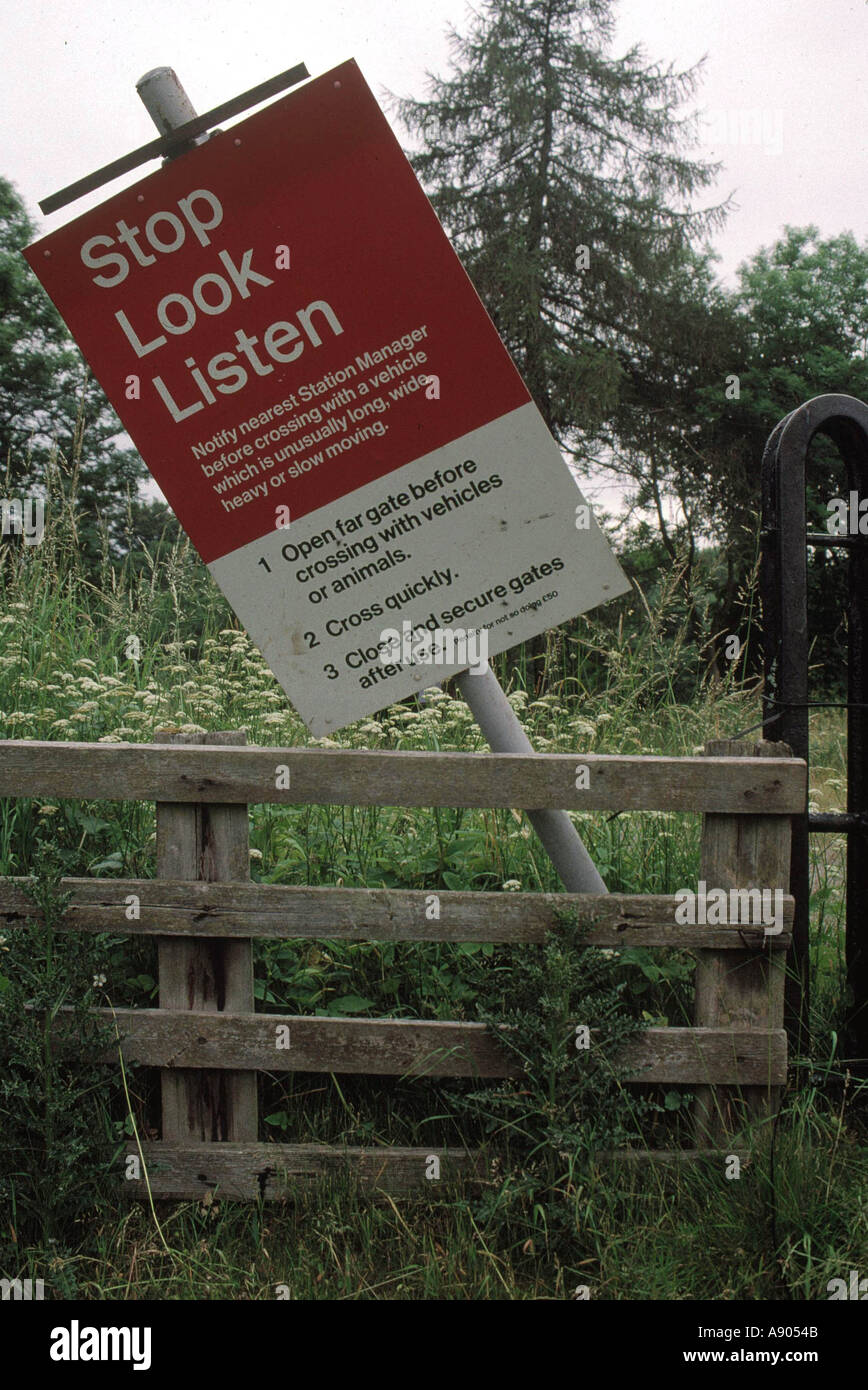 suburban railway line crossing safety sign Stock Photo Alamy
