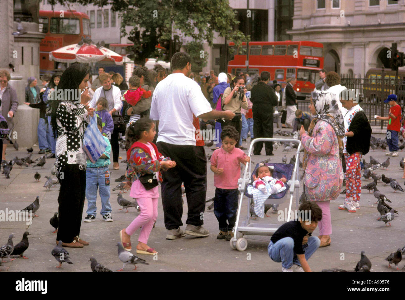 Muslim family in trafalgar Square Stock Photo
